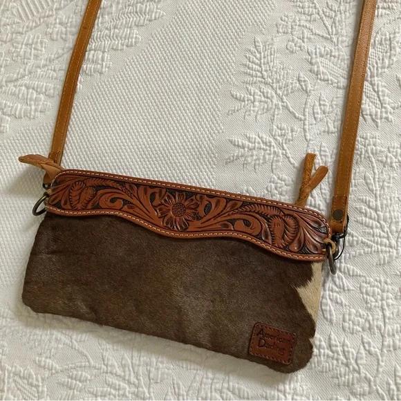 American Darling small crossbody purse topped leather calf hair western boho - Picture 1 of 16